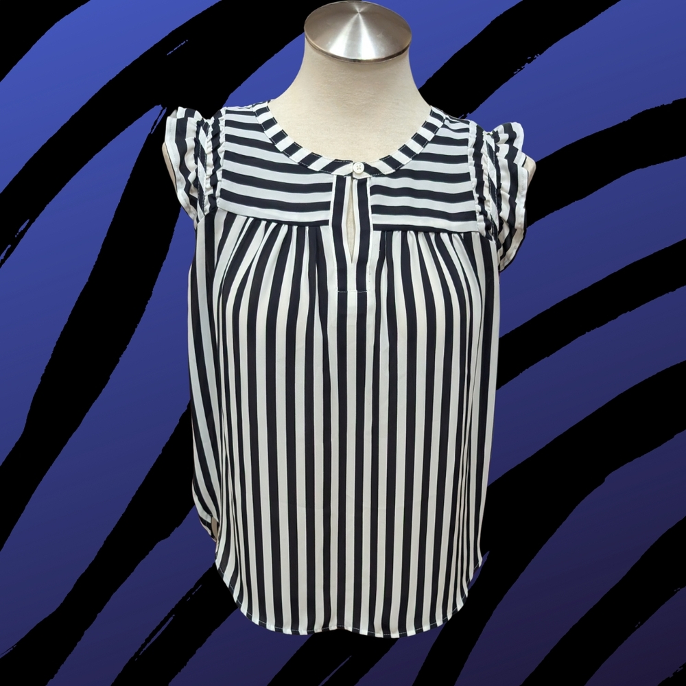 LOFT Black and White Sleeveless Boxy Blouse